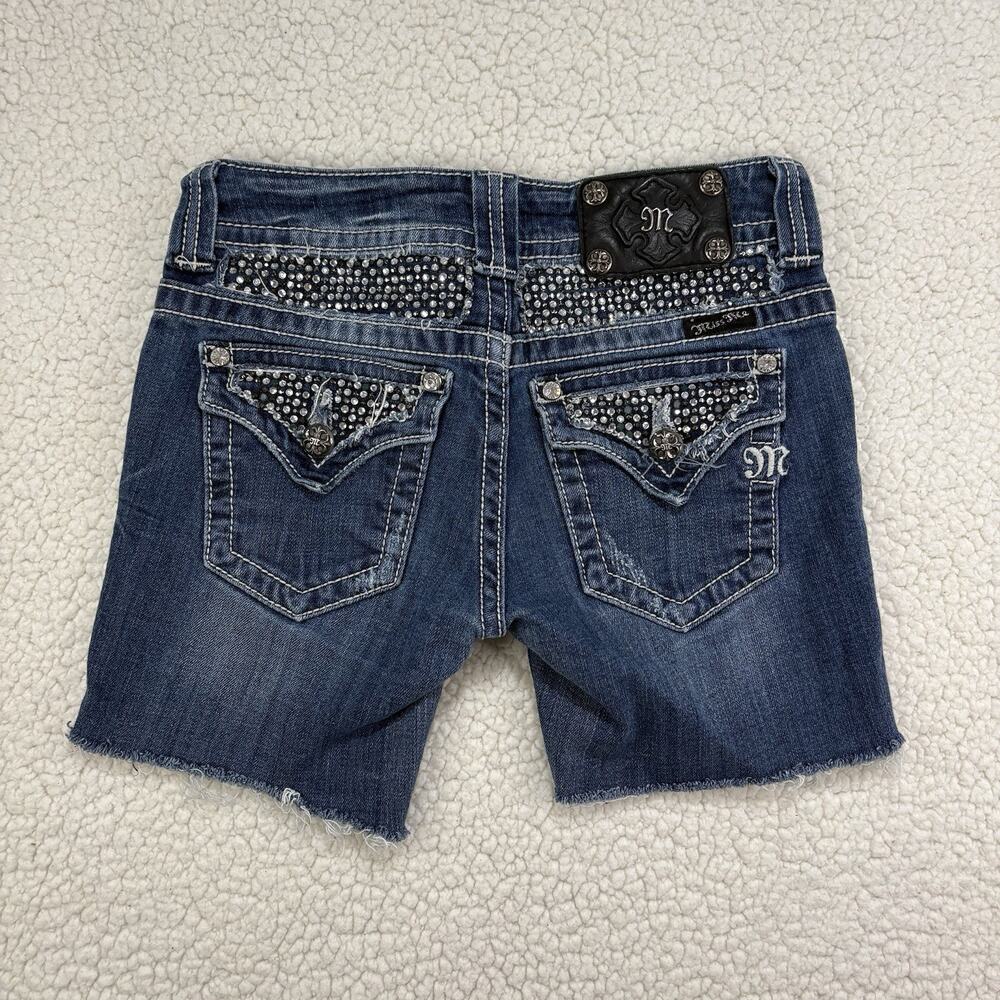 Miss Me Cutoff Shorts Denim Size 26 Distressed Embellished Bling Frayed Jean